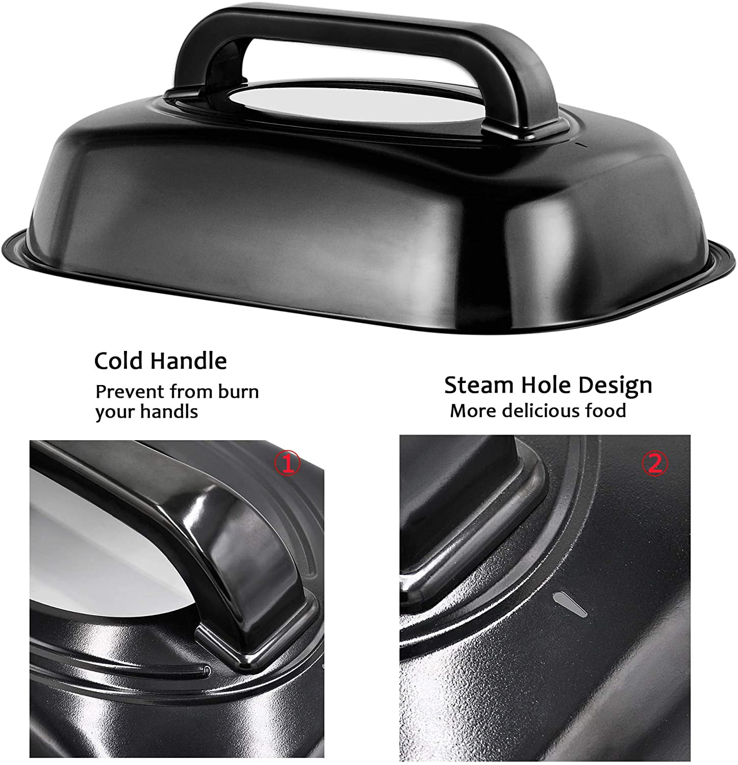 Full-Range Temperature Control Cool-Touch Handles Roaster Oven Silver Body Turkey Roaster Electric Removable Pan Black Lid Electric Roaster Selfbasting Lid 22 Quart Electric Roaster Oven 