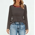 thumbnail image 5 of Nokdvo Womens Sweatshirt Fall Winter Striped Crew Neck Pullover Long Sleeve Casual Loose Fit Tops,Brown 2XL, 5 of 5