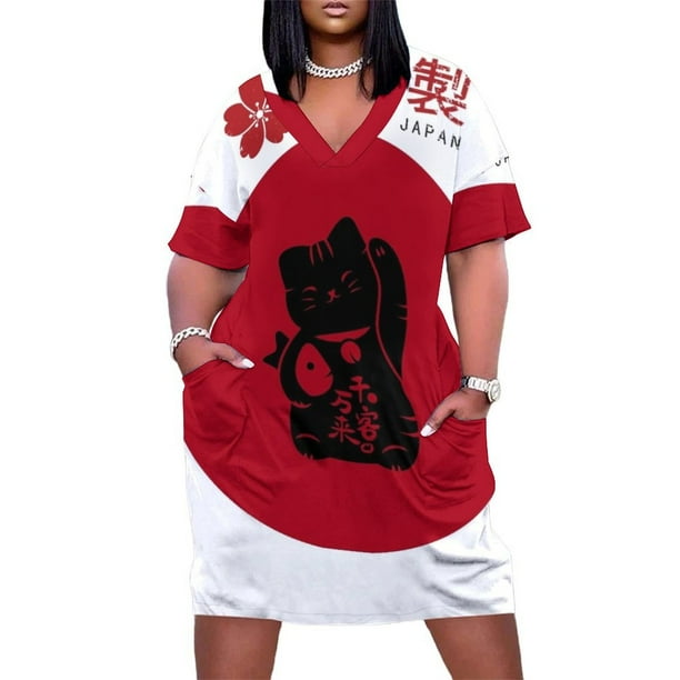 Vestido con cremallera y gato neko japonés elegante vestido de fiesta para mujer vestidos 2025 verano vestido de playa 2025