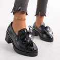 thumbnail image 2 of Gpaecead Women Mesh Bow High Heel Loafers Solid Color Faux Leather Spring Summer Heightening Chunky Heel Shoes, Black, 2 of 8