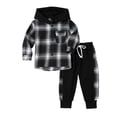 thumbnail image 4 of 1-5T Toddler Boys Autumn Outfits Set Kids Long Sleeve Plaid Hooded Top + Drawstring Jogger Sweatpant 2Pcs Plaid Clothes, 4 of 8