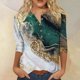 thumbnail image 1 of ICHUANYI Clearance Women's Casual 3/4 Sleeve Printed Round Neck Buttoned Basic Tunic Tops T-shirts Blouses(Army Green, S) ICHUANYI WER2023081404734, 1 of 4