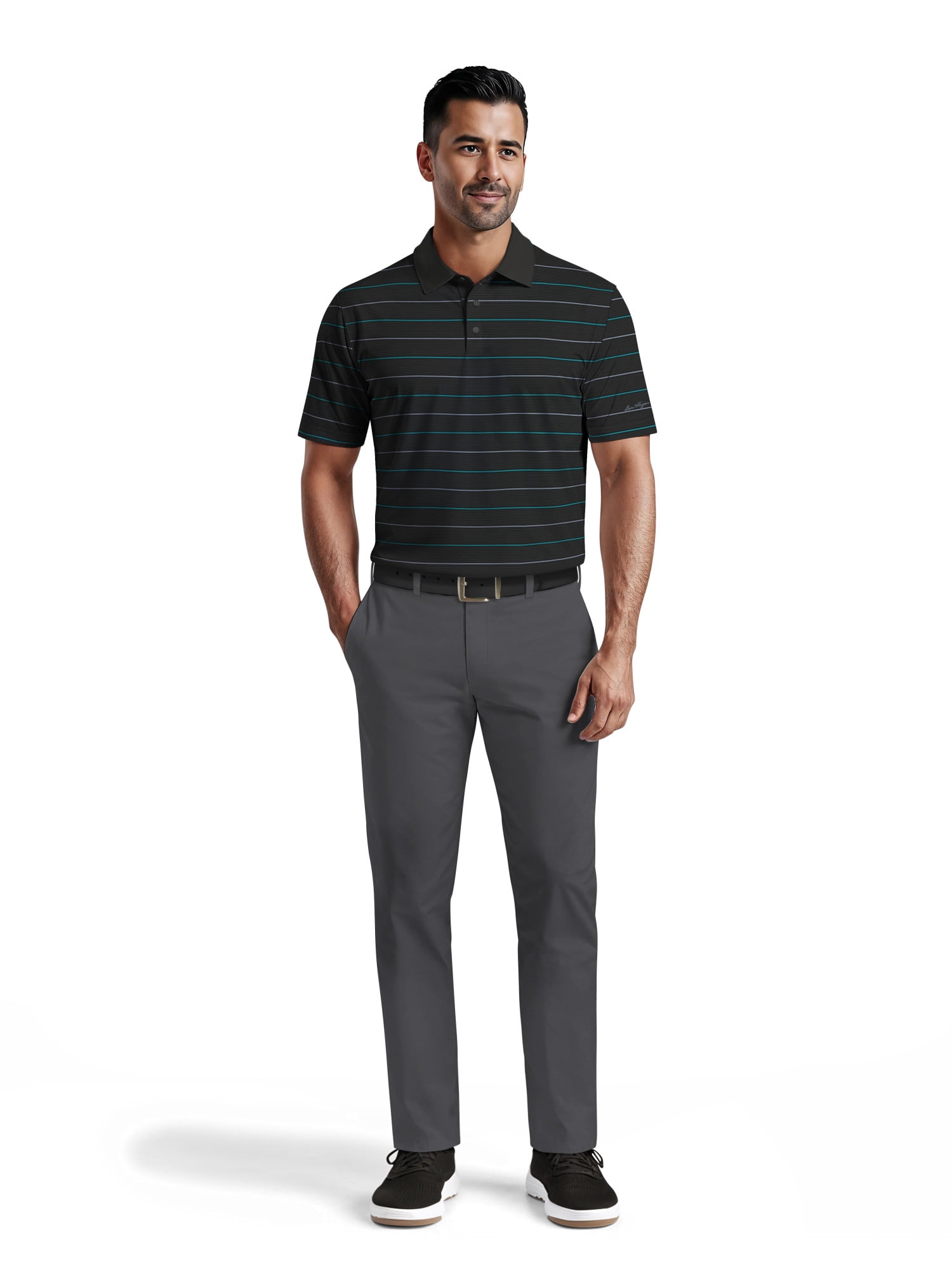 Ben Hogan Men's & Big Men's Performance Multi Colored Stripe Short Sleeve Polo Shirt, up to 5XL