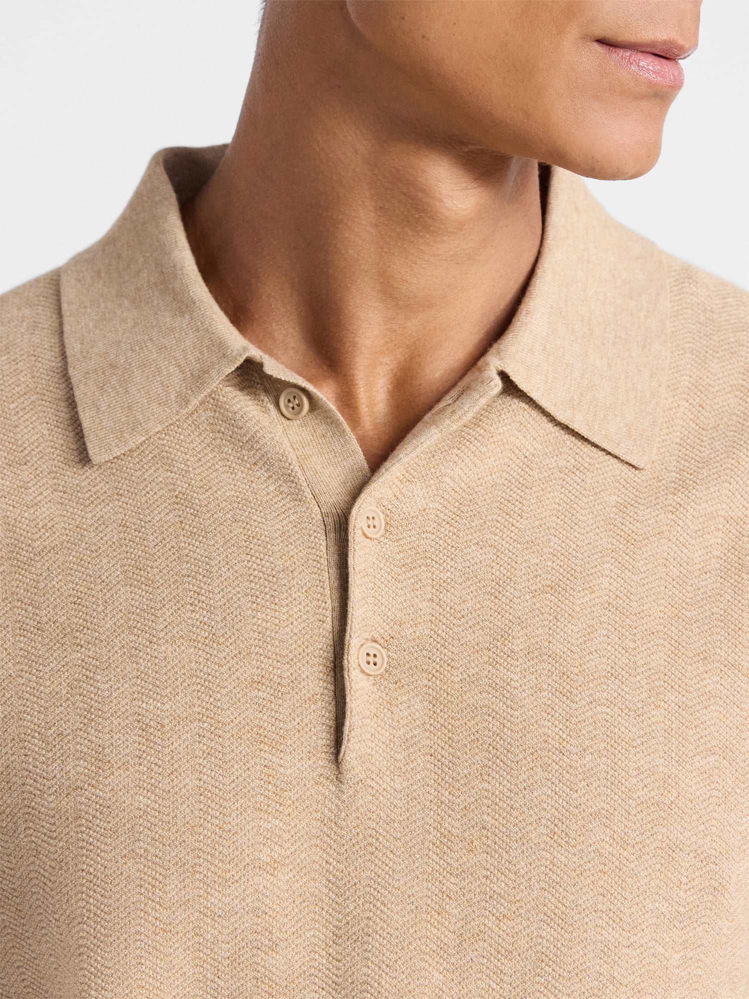 Free Assembly Men's Cozy Yarn Herringbone Polo Sweater with Short Sleeves, Sizes S-3XL