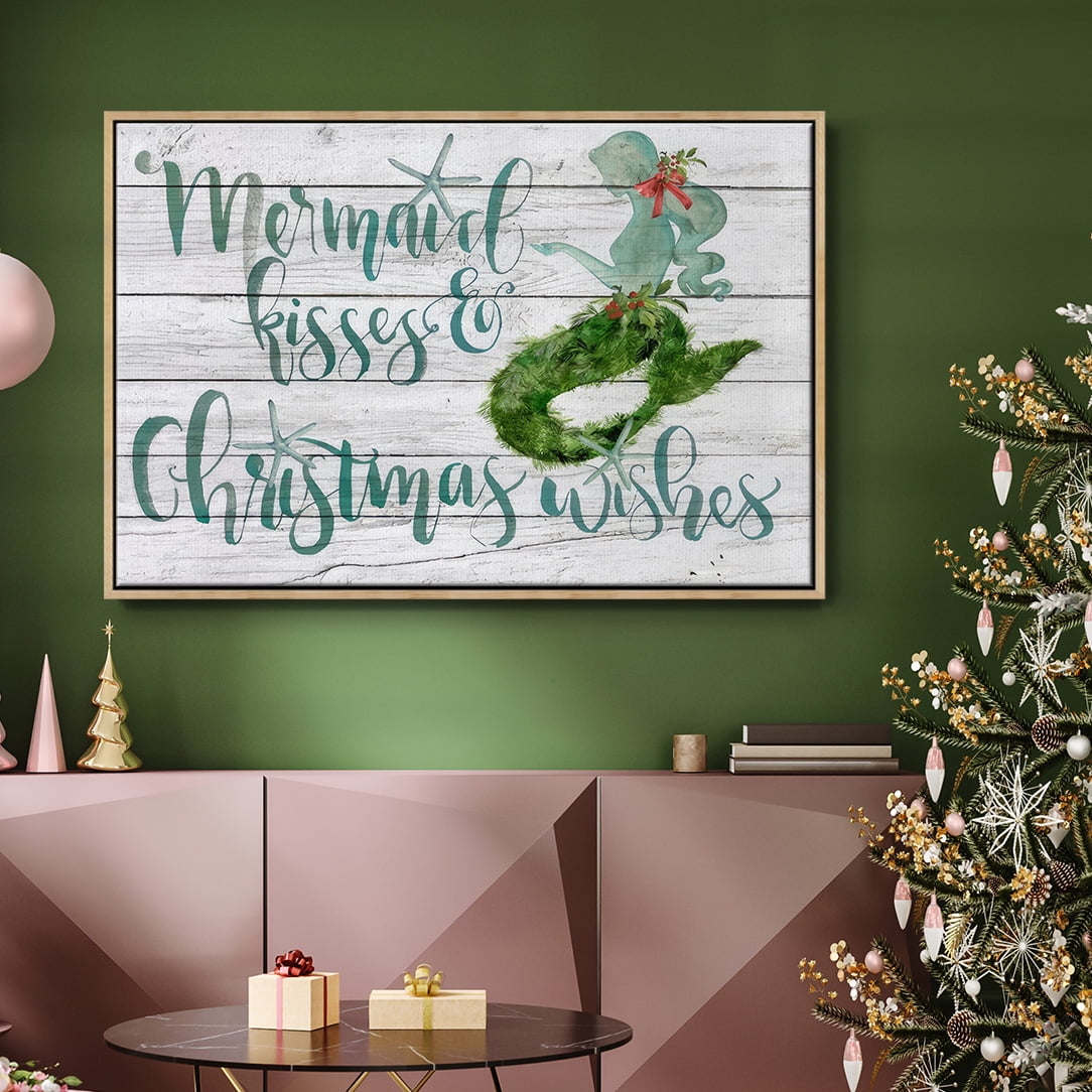 Tis the Seasun Collection A - Framed Gallery Wrapped Holiday Canvas - 27 x 41 - Natural Wood Frame