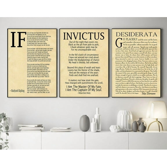 UNFFRAMED If Poem Invictus Poem And Desiderata Inspirational Poems Set Of 3, Modern Wall Decor Set 3 Prints 8x12