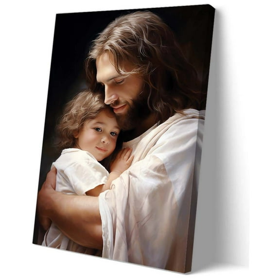 Jesus and Little Girl Wall Art Jesus Christ Wall Artwork Prints Decorative for Living Room Modern Posters Art Home Decorations Picture for Hallway