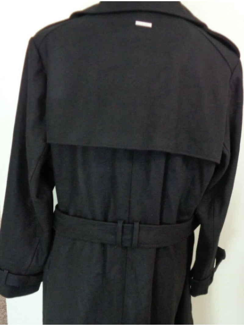 DKNY BLACK Women's Plus Size Double-Breasted Wool Blend Trench