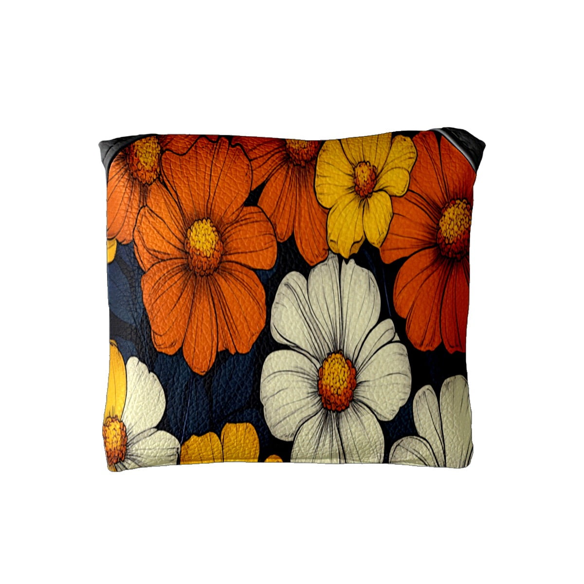 Golf Mallet Putter Cover Premium Leather Waterproof Golf Putter Head Cover with Magnetic Closure Orange Yellow Flowers
