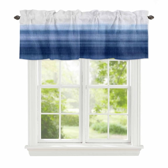 Valance Curtains for Windows Navy Blue White Kitchen Curtians Window Treatment Ombre Abstract Topper Curtain Rod Pocket Valances for Kitchen Bathroom Living Room 42x12in