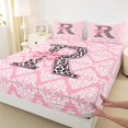 thumbnail image 3 of Homewish Fashion Monogrammed Girls Queen Sheet Sets, Kawaii Pink Damask Flat Sheet, Bow Initial R Letter Queen Fitted Sheet, Super Cozy Room Decor, 4 Pieces, 3 of 7