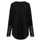 thumbnail image 3 of Blusa de un solo pecho con cuello en V Panel de encaje de poliéster Camisa de manga larga para mujer para otoño e invierno Negro S, 3 of 8