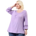 thumbnail image 1 of Women Plus Size Crochet Panel Kimono Raglan Sleeves Ruched Front Tops Light Purple 4X, 1 of 6