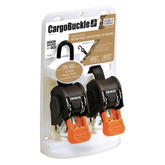 IMMI BoatBuckle Tie Down Strap F103745 CargoBuckle; Cargo; 72 Inch Length x 1 Inch Width; With Retractable Ratchet; 466 Pound Load Capacity; 1400 Pound Break Strength