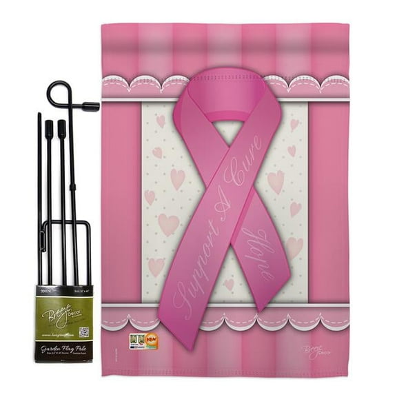 Breeze Decor BD-ST-GS-115086-IP-BO-D-US13-BD 13 x 18.5 in. Support A Cure Inspirational Impressions Decorative Vertical Double Sided Garden Flag Set with Banner Pole