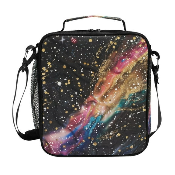 ALAZA Glittering Galaxy with Golden Lunch Box Insulated Lunch Bag Reusable Thermal Cooler Tote School Picnic