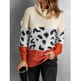 thumbnail image 1 of Women's Apricot Turtleneck Splicing Chunky Knit Pullover Sweater, 1 of 21