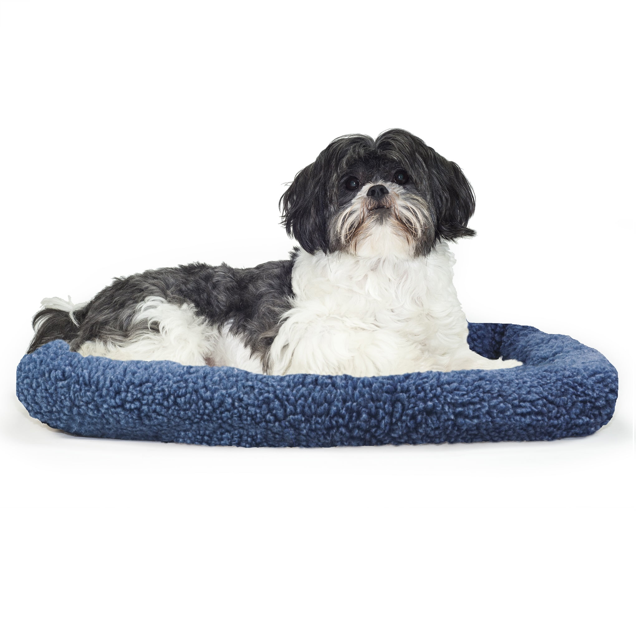 FurHaven Pet Kennel Pad Faux Lambswool & Sherpa Bolster Pet Bed for