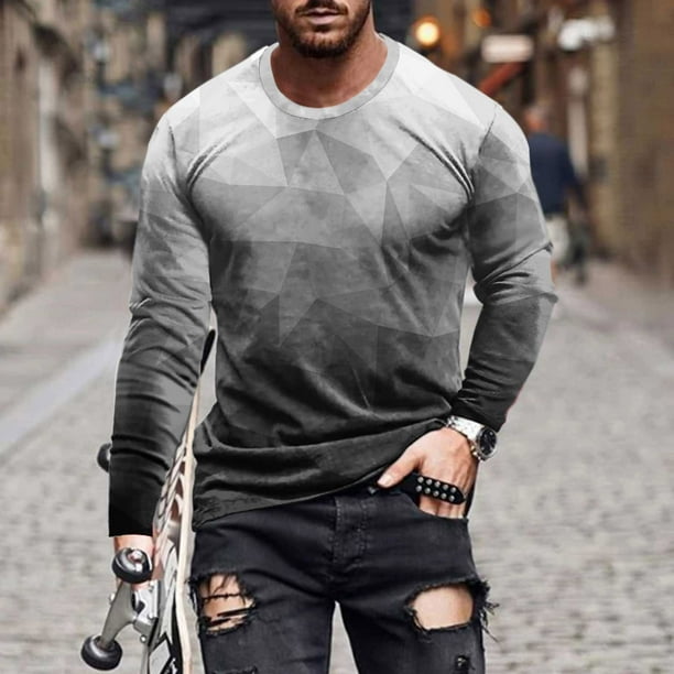 Blusas y camisas de manga larga con cuello redondo para hombre, blusas casuales de cuello redondo y manga larga, camisetas estampadas, blusas para hombre