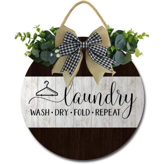 Eveokoki 12" Laundry Room Wash Dry Fold Sign Rustic Wooden Plaque Wreaths for Wall Door Funny Decor Vintage Hanging Sign for Laundry Room Wash House Farmhouse