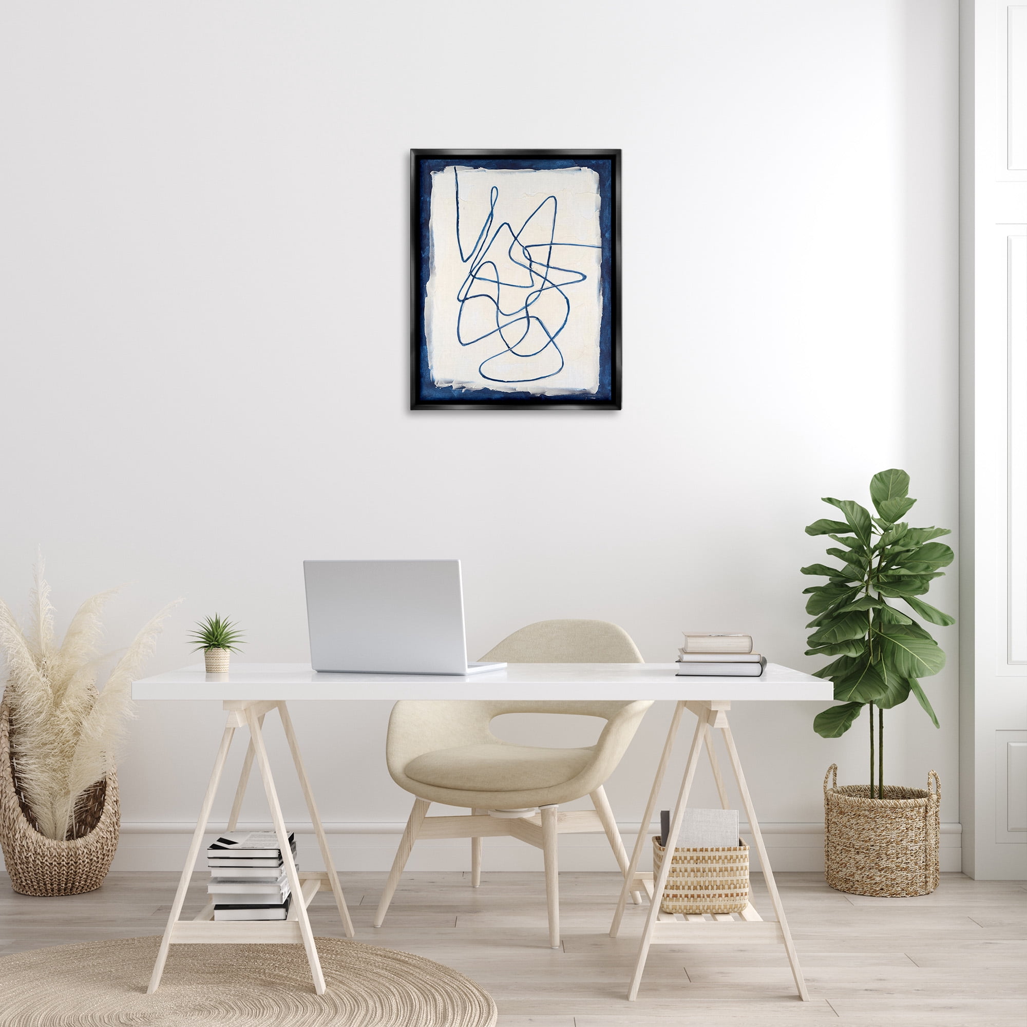 Stupell Industries Continuous Line Doodle Abstract Painting Black Floater Framed Canvas Art Print Wall Art, 25 x 31