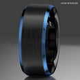 thumbnail image 5 of Tungsten Rings for Men Wedding Bands for Him 8mm Black Brushed Blue Edge, 5 of 7