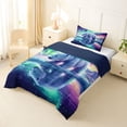 thumbnail image 3 of Castle Fairy Wildlife Aurora Polar Bear Twin Comforter Sets 2pcs for Teens,Icy Lake Snow Mountain Bedding Set,Mint Purple White,Navy Blue Reversible,1 Comforter and 1 Pillowcase, 3 of 6