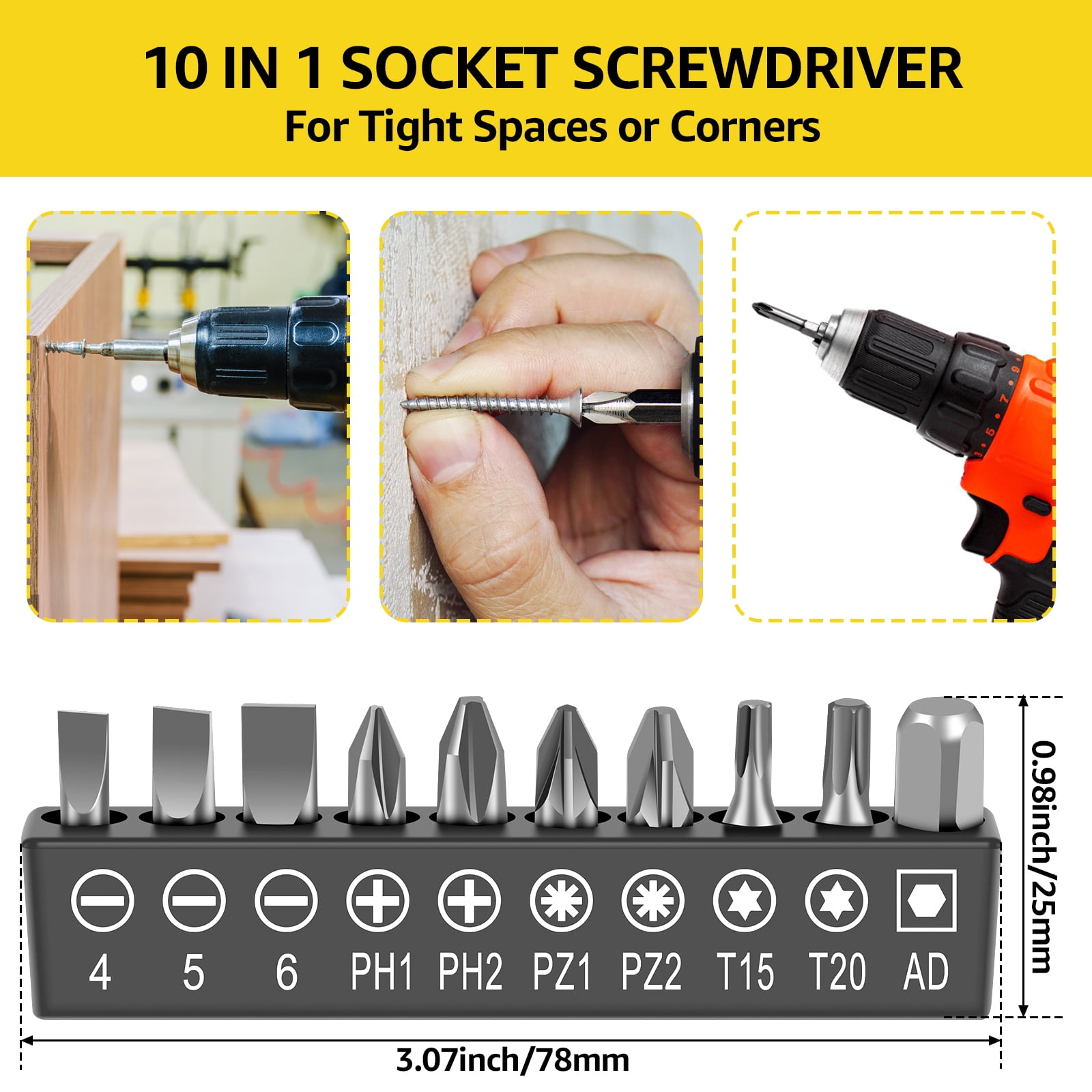 TMWEFUSC 30Pcs Flexible Drill Bit Extension Kit Quick Release Soft Shaft Screwdriver Kit with 105° Right Angle Drill Attachment 360° Rotatable Socket Adapter Extension Rod and 10 Bits