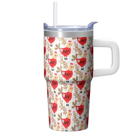 20oz Chicken Lover Tumbler with Handle Insulated Travel Mug Perfect Birthday Christmas Gift for Chicken Fans Women Men Fits Car Cup Holders Durable Build Hot Tea Cold Soda Daily Commutes Trips