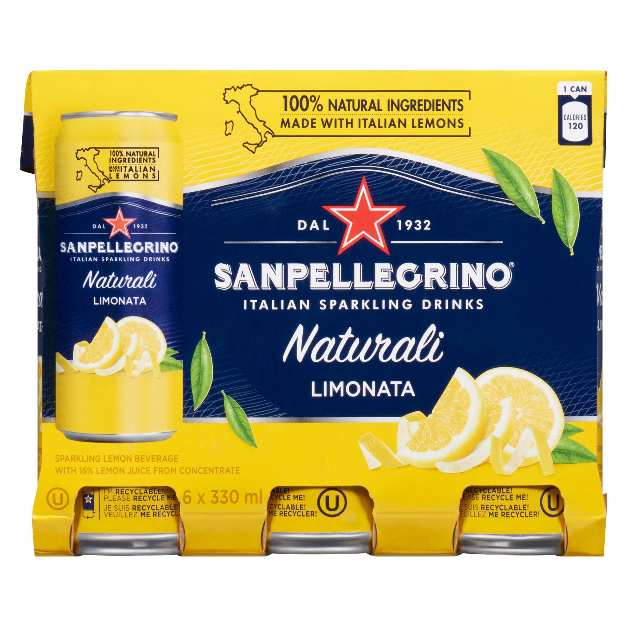 San Pellegrino Naturali Limonata Sparkling Lemon Beverage 6 x 330mL