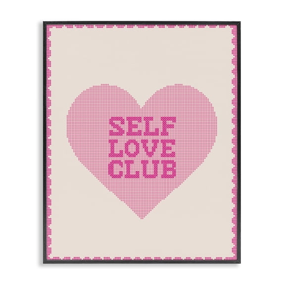 Stupell Industries Contemporary Self Love Club Pixel Heart Black Framed Giclee Art, 11 x 14, by Lil' Rue
