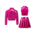 thumbnail image 2 of TSSOE Kids Girls Shiny Metallic Long Sleeve Bomber Jacket Jazz Hip Hop Dance Coat Crop Top And Skirt Set Hot Pink 8, 2 of 3