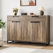 Modern 55 Inch Sideboard Buffet Cabinet – 2 Drawers, 4 Doors, Adjustable Shelf – Kitchen Storage, Coffee Bar Cabinet for Dining Room – Vintage Brown, Datong 41014K