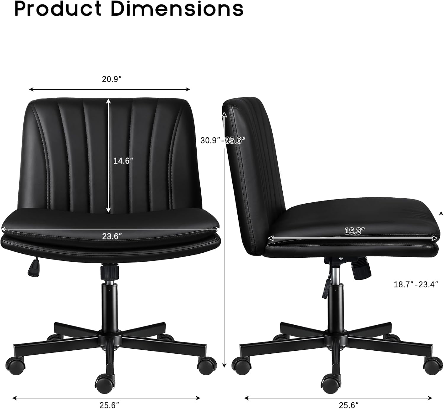 Waleaf Criss Cross Chair with Wheels,PU Leather Padded Armless Cross Legged Office Desk Chair for Home Office