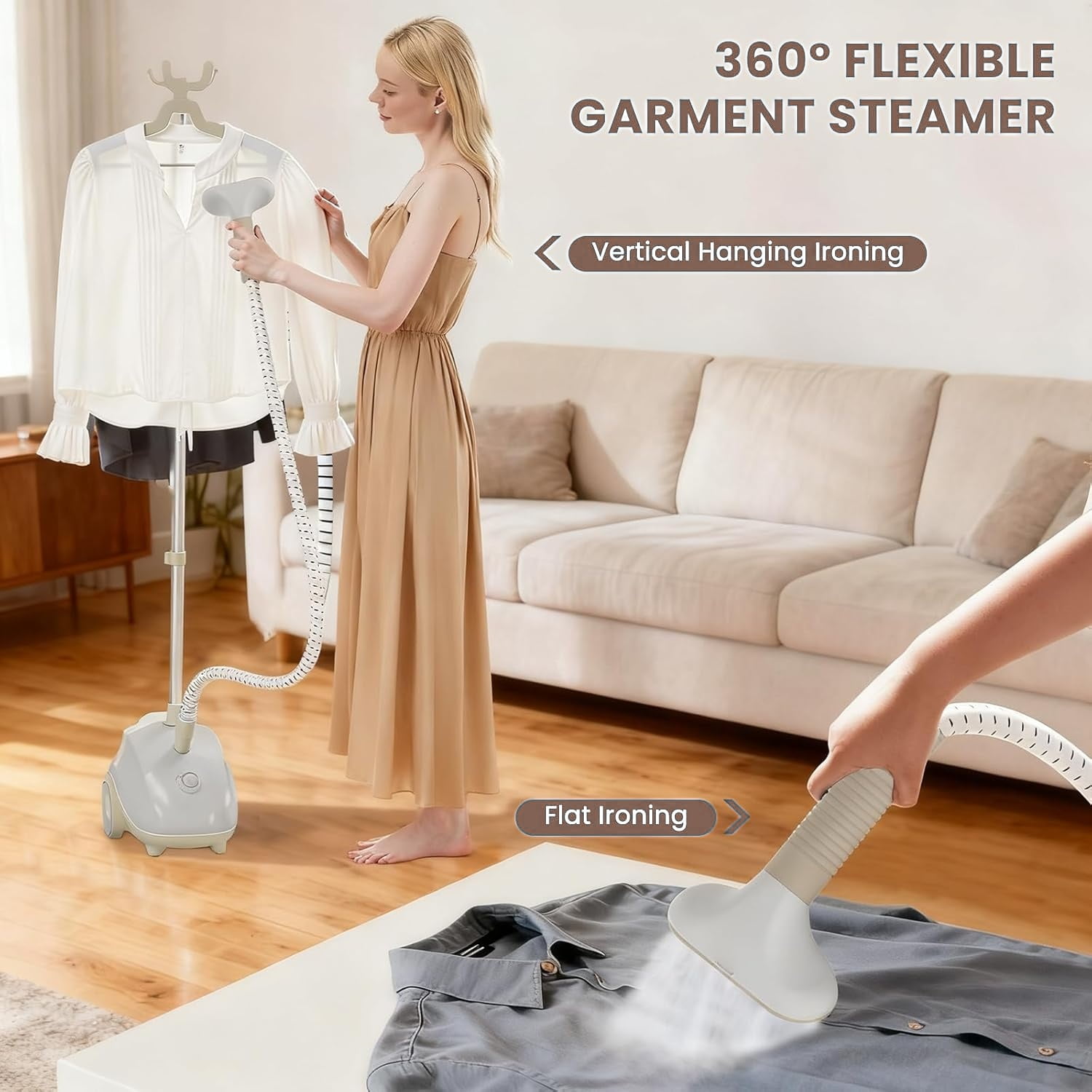 Garment Steamer for Clothes Standing, Heats in 45 Seconds with 1500W Power, 1.7L Water Tank for 55 Min Steaming, Includes Wheels for Easy Mobility, Standing Steamer Wrinkle Remover