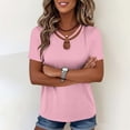 thumbnail image 4 of Women's Short Sleeve T-Shirt, Casual Keyhole Neck Soft Tee Shirt, Solid Color Summer Tops for Women Loose Fitted Tshirt Everyday Wear, Pinks M, 4 of 6