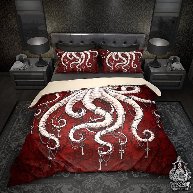 Red Gothic Bed Cover, Duvet or Comforter, Bloody White Goth Bedding Set,