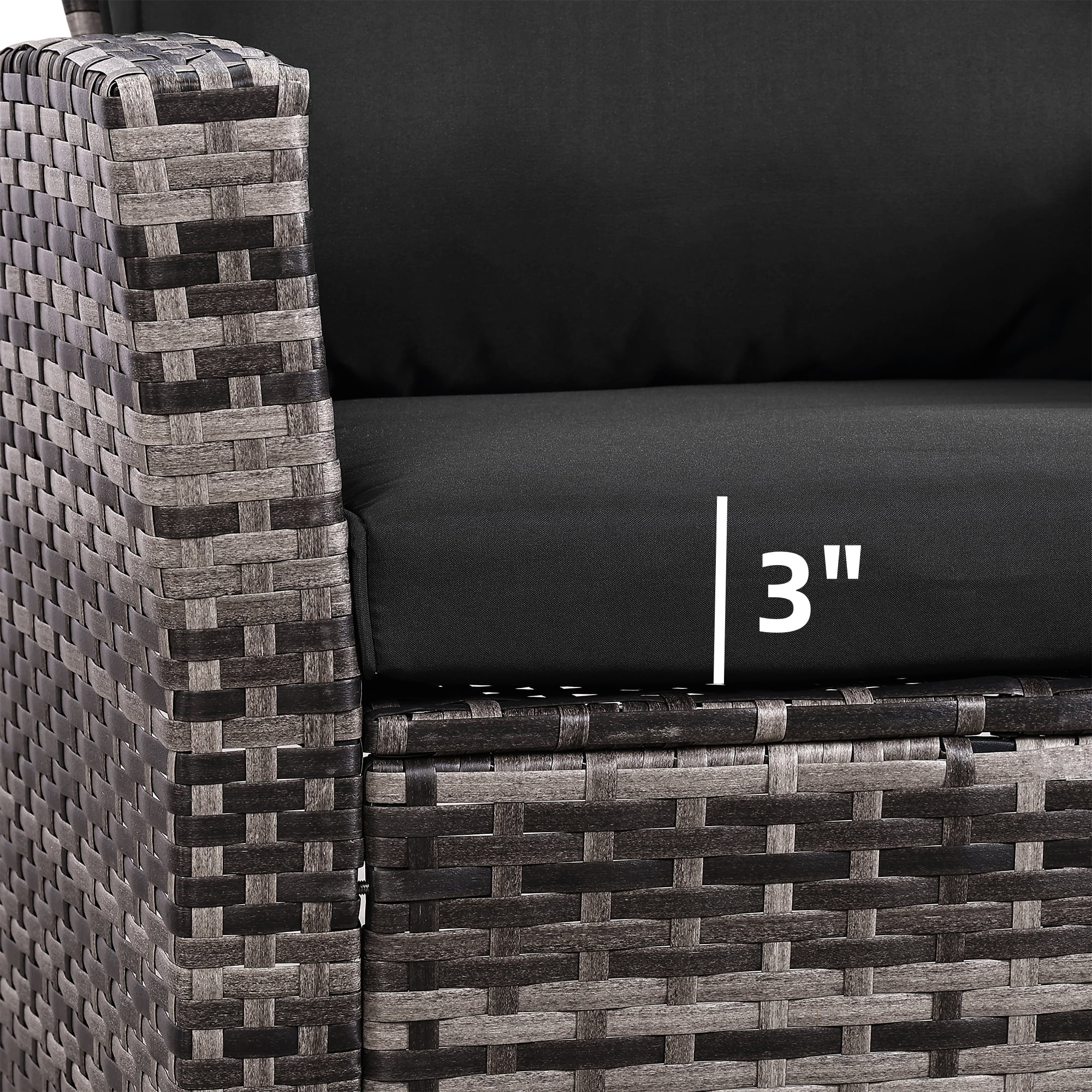 Ainfox 4-Piece Black Outdoor Wicker Patio Furniture Set, Rattan Sectional Sofa with Cushions & Glass Table