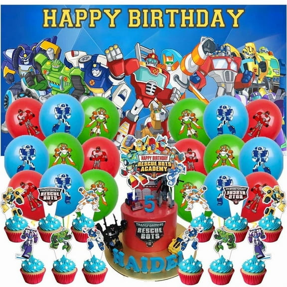 Transformers Rescue Bots Latex Balloons Supplies Party Decor Set Decorations Kit Banner Backdrop