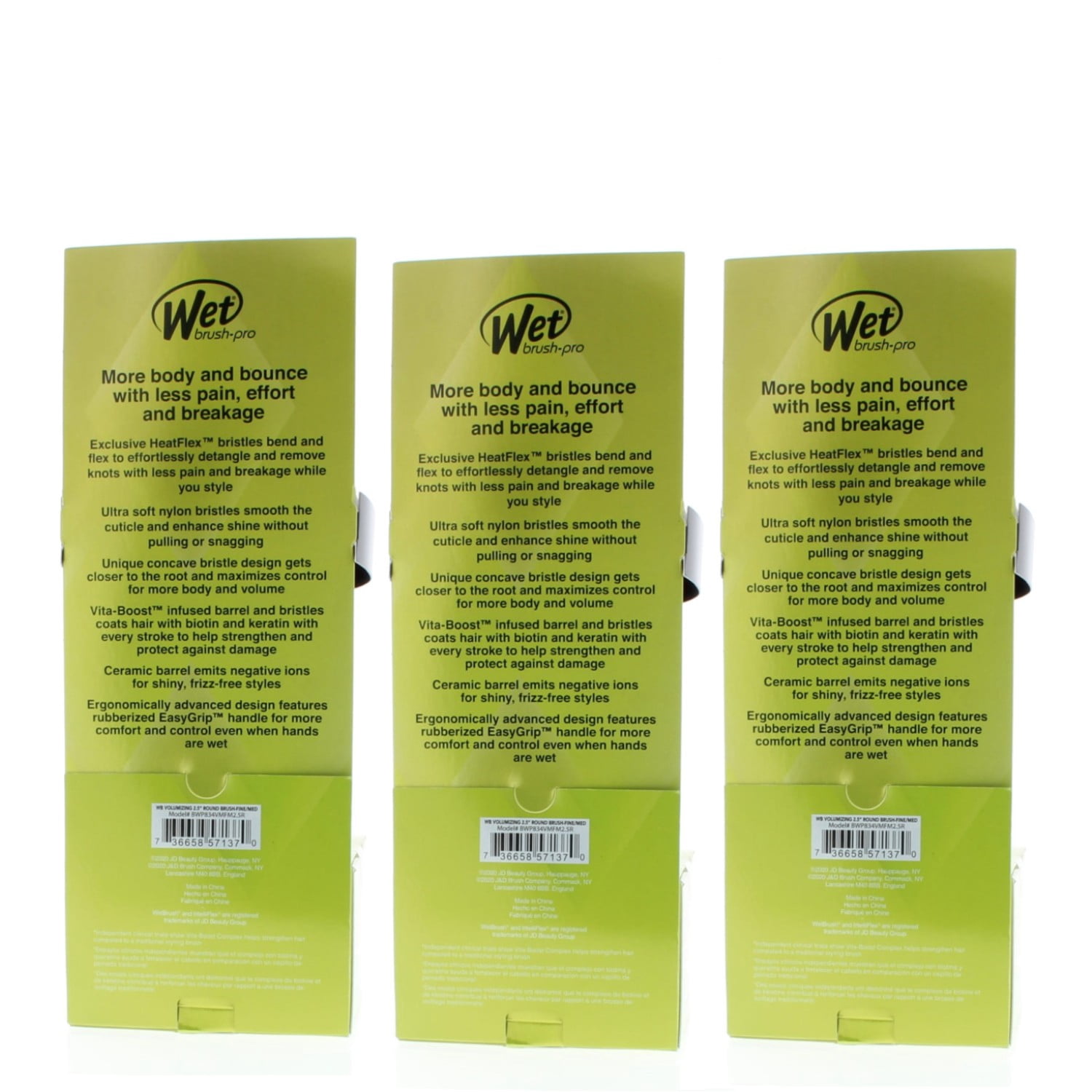 Wet Brush Pro Volume & Body 2.5 inch Round Brush Fine/Medium Model# BWP834VMFM2.5R (3 Pack)