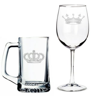 Kings Crown Etched Glass Beer Mug