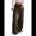 thumbnail image 1 of Pantalones Anchos de para Mujer, Rectos, con Botones y Cremallera Frontal, y Bolsillos Color Café L, 1 of 10