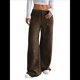 thumbnail image 1 of Pantalones Anchos de para Mujer, Rectos, con Botones y Cremallera Frontal, y Bolsillos Color Café S, 1 of 10