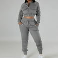 thumbnail image 2 of KIJBLAE Discount Sweatsuits for Women Set 2 Piece Patchwork Tracksuits Solid Long Sleeve Crop Jacket Pants Set Gray M, 2 of 4