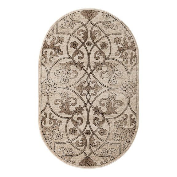 Unique Loom Rushmore Collection Area Rug - Washington (3' 3" x 5' 3" Oval Dark Beige/Beige)
