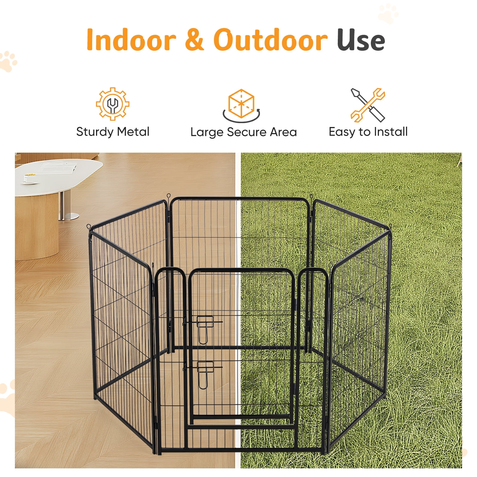 SHOUFTW 6 Panels Dog Playpen, 40 inch Indoor Outdoor Dog Fence, Metal Dog Pen, Heavy Duty Pet Puppy Exercise Pen for RV Camping, Garden, Yard