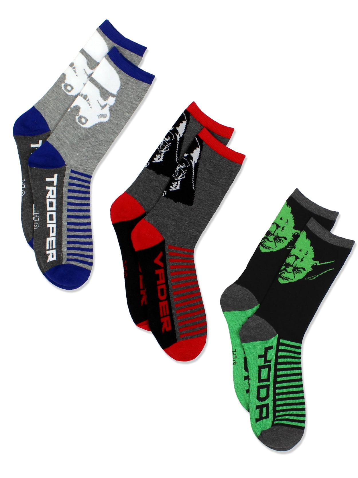 6-8 Black//Grey//Red Crew 2-Pairs Socks Star Wars Disney Boys Size