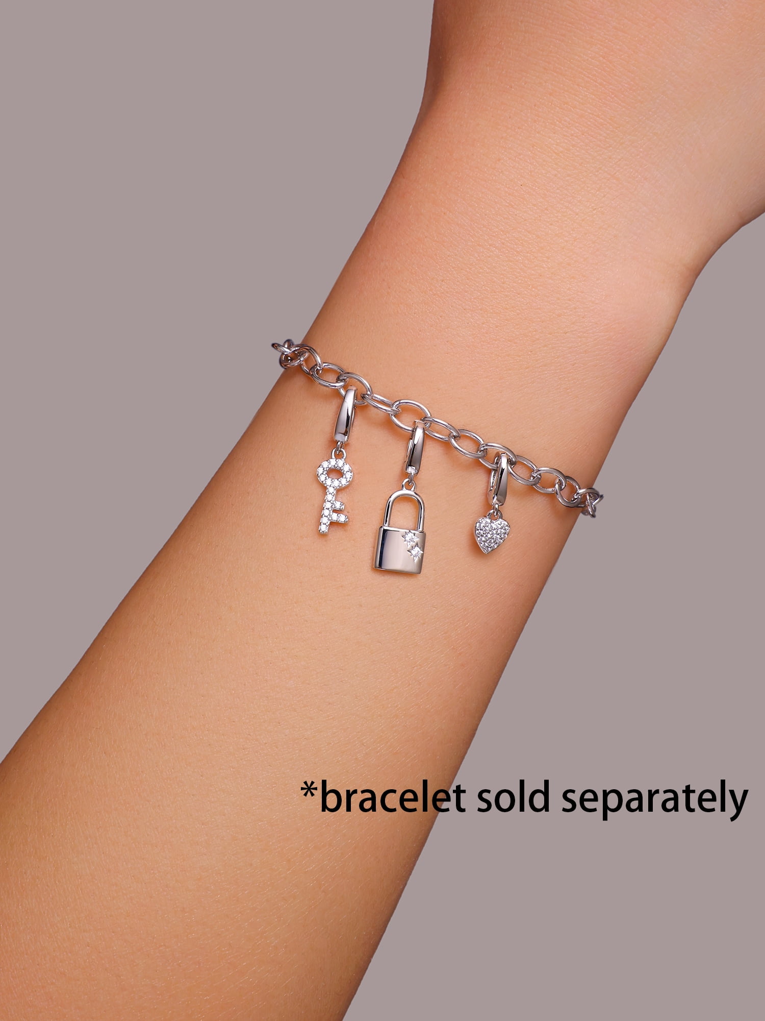 Brilliance Fine Jewelry Simulated Diamonds Key Lock Charm Set in Sterling Silver