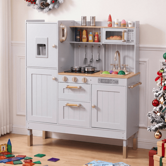 Arlopu Kids Pretend Play Kitchen Set, Ultimate Interactive Cooking Toys with Telephone, Utensils, Oven & Sink, Realistic Light & Sound