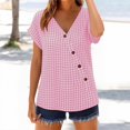 thumbnail image 2 of GUACER Gingham Button-Down Blouse for Women V Neck Asymmetrical Wrap Short Sleeve Tops Casual Loose Plaid Shirts, 2 of 8